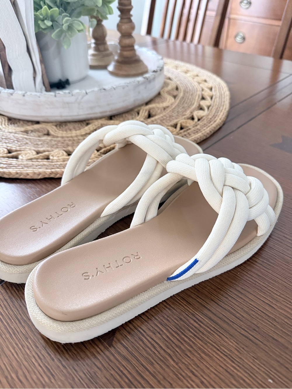 Rothys Woven Knot Slide Sandals — Cream - Picture 3 of 5